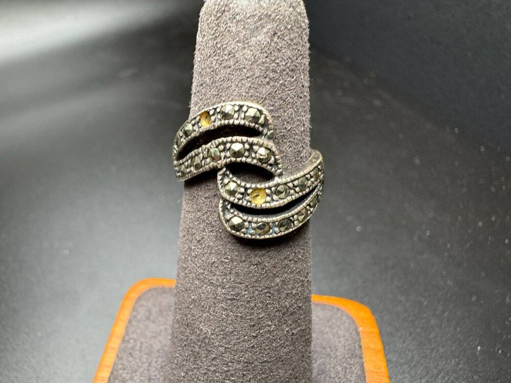 925 Sterling Silver Marcasite Ring Size 6 Statement Vintage Style Jewelry